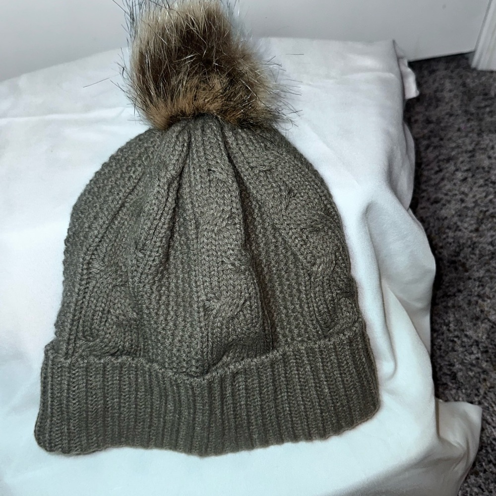 Knit Beanie with Faux Fur Pom